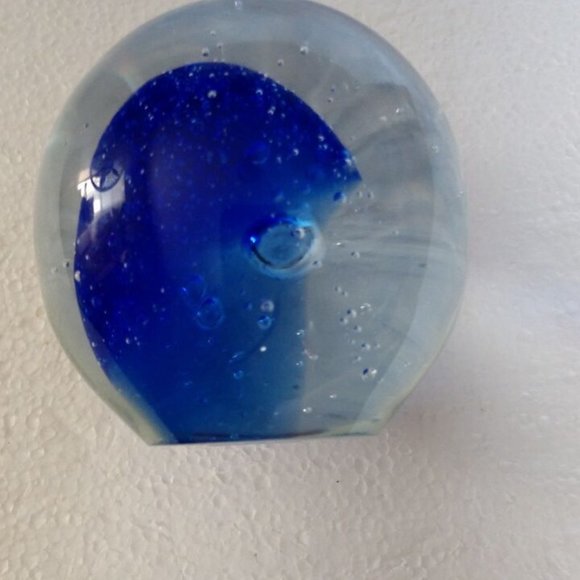 Vintage Large 2lb Blue Internal Bubble Vecchia Murano Art Glass Paperweight - Picture 3 of 7